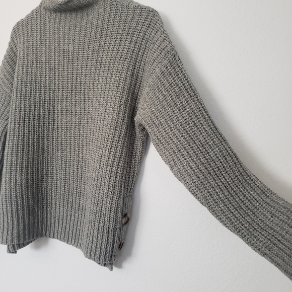 Madewell Mock Neck Side-Button Pull Over Sweater Chunky Knit Wool Blend Gray L - Picture 8 of 10
